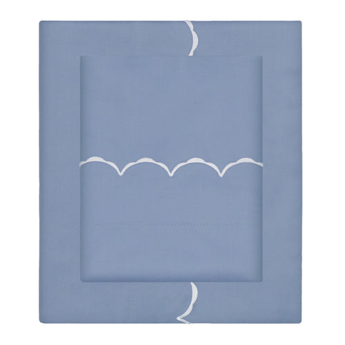 Coastal Blue Wavelet Embroidered Sheet Set (Fitted, Flat, & Pillow Cases)