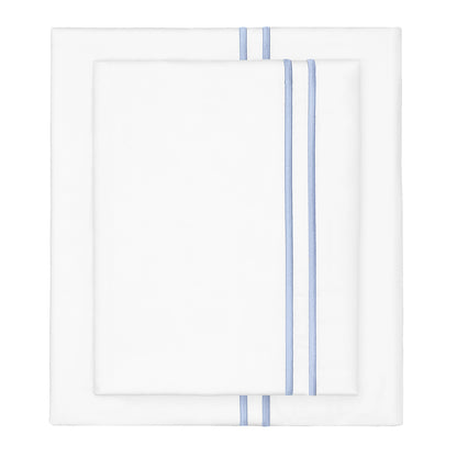 Cornflower Blue Lines Embroidered Sheet Set (Fitted, Flat, & Pillow Cases)