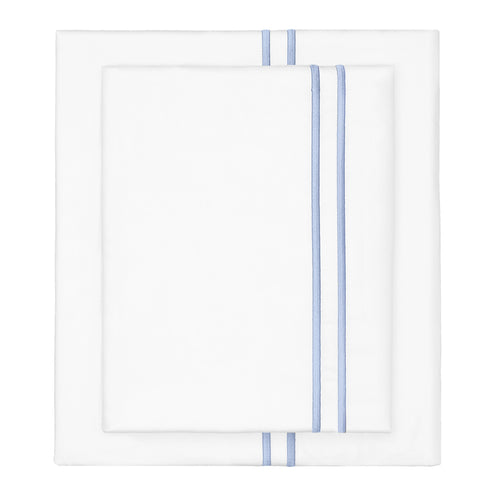 Cornflower Blue Lines Embroidered Sheet Set (Fitted, Flat, & Pillow Cases)