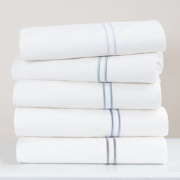 Cornflower Blue Lines Embroidered Sheet Set (Fitted, Flat, & Pillow Cases)