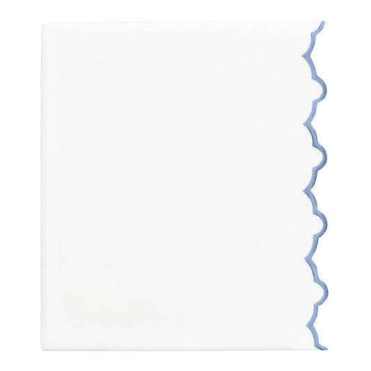 Coastal Blue Scalloped Embroidered Flat Sheet