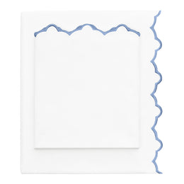 Coastal Blue Scalloped Embroidered Pillowcase Pair
