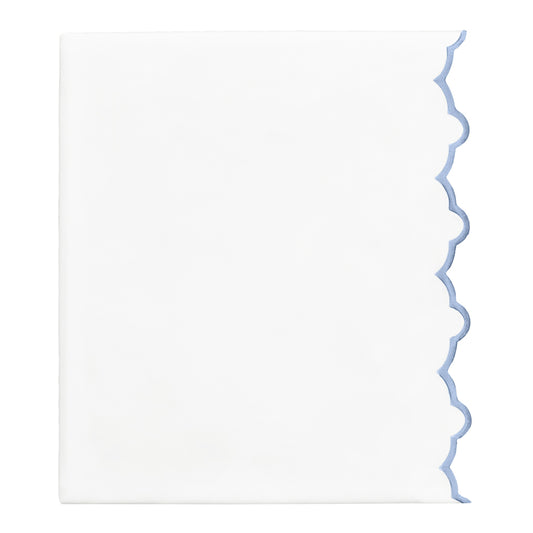 Cornflower Blue Scalloped Embroidered Flat Sheet