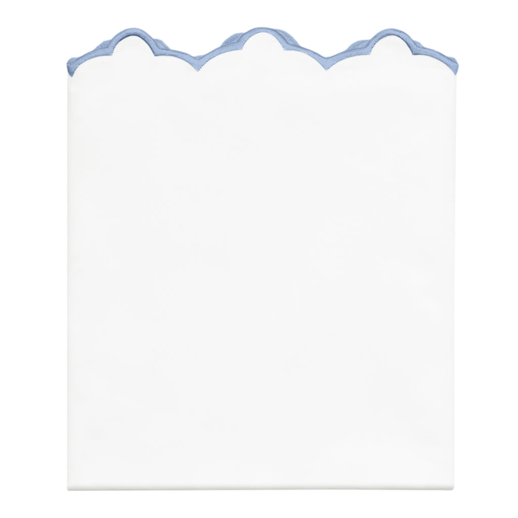 Cornflower Blue Scalloped Embroidered Pillowcase Pair