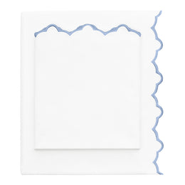Cornflower Blue Scalloped Embroidered Pillowcase Pair