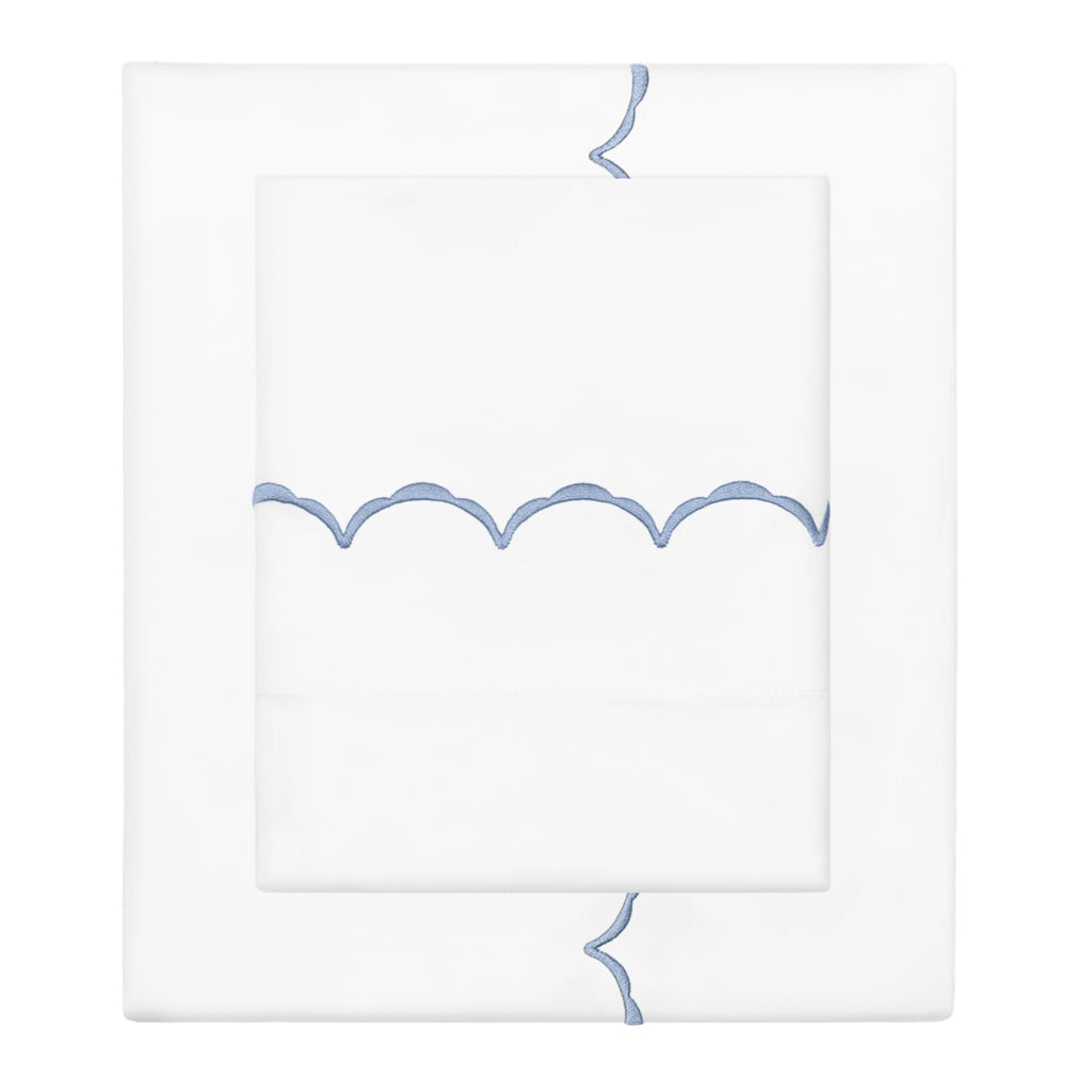 Cornflower Blue Wavelet Embroidered Flat Sheet