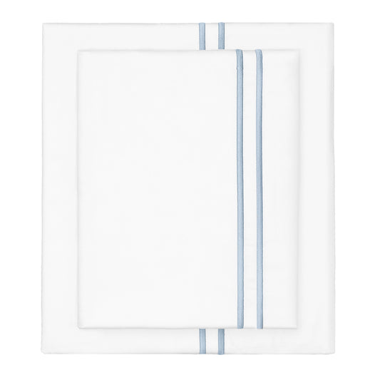 French Blue Lines Embroidered Sheet Set (Fitted, Flat, & Pillow Cases)
