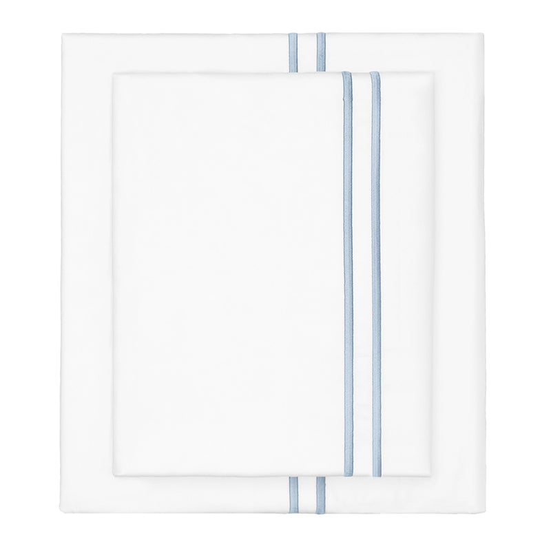 French Blue Lines Embroidered Sheet Set (Fitted, Flat, & Pillow Cases)
