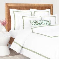 Bedroom inspiration and bedding decor | Bella Eucalyptus Framed Percale Duvet Cover | Crane and Canopy
