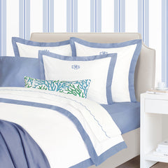 Bedroom inspiration and bedding decor | Coastal Blue Linden Border Duvet Cover | Crane and Canopy