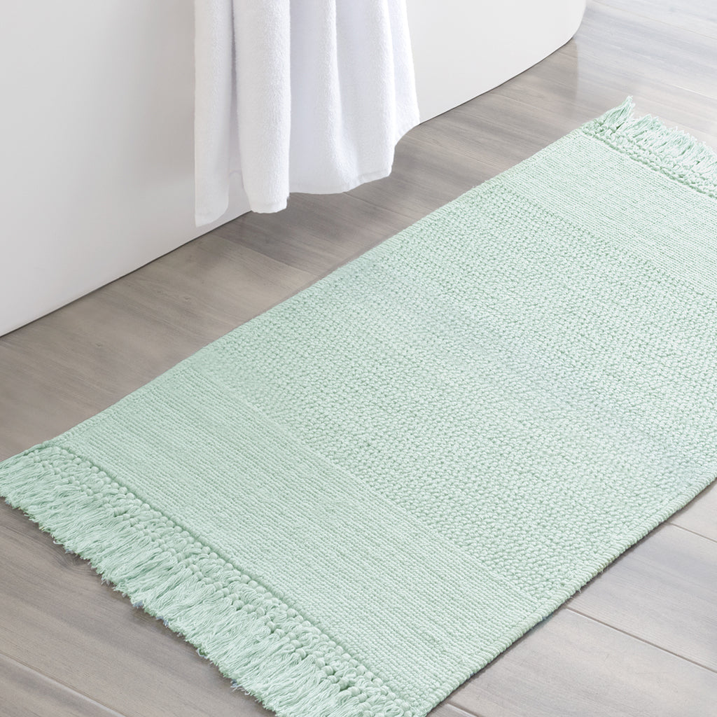 Bedroom inspiration and bedding decor | The Mist Green Fringed Textured Bath Mat Duvet Cover | Crane and Canopy