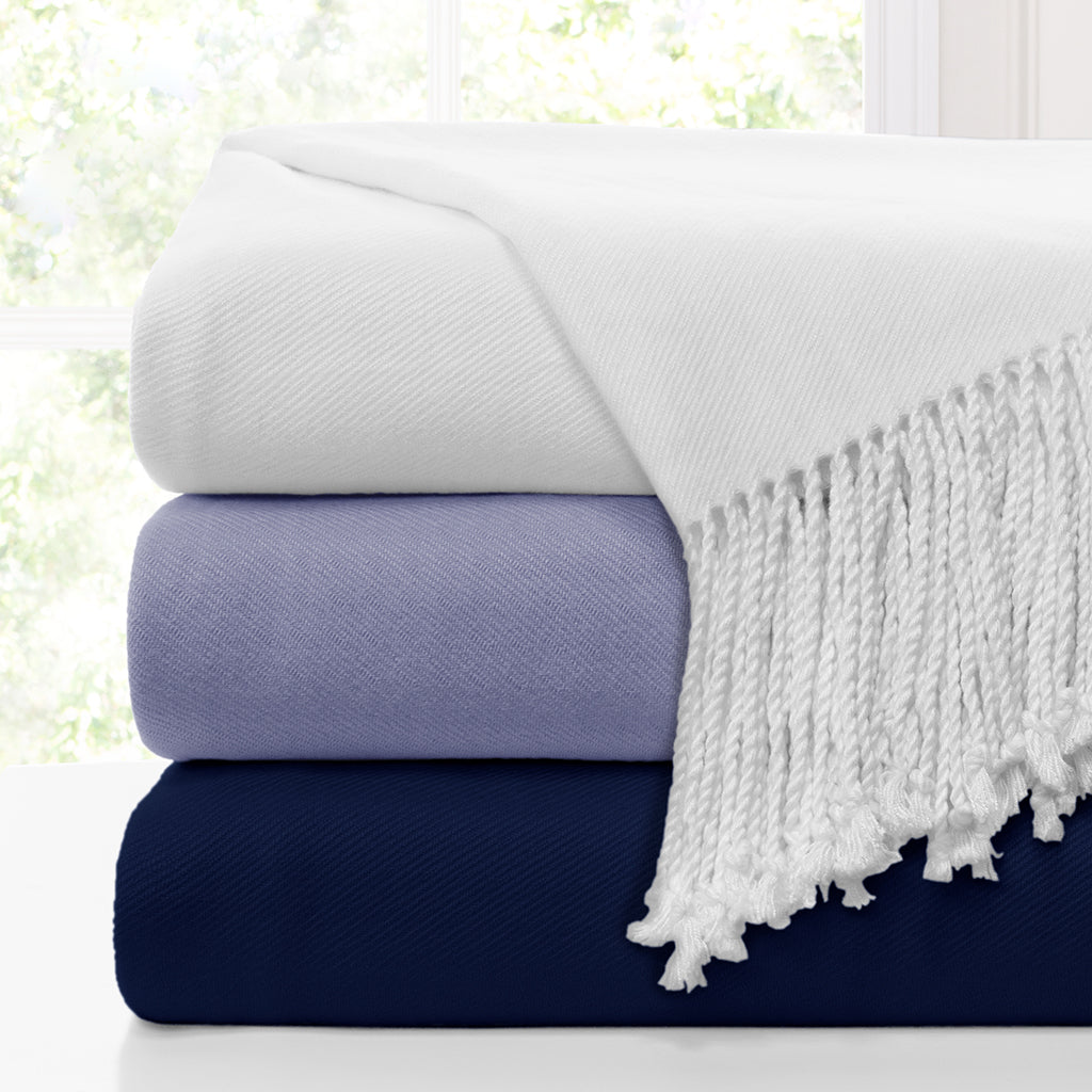 The Navy Blue Fringed Throw Blanket