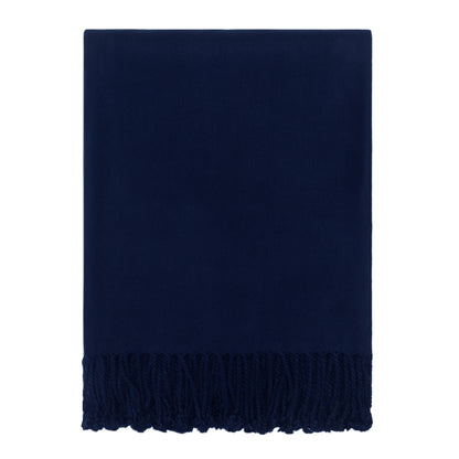 The Navy Blue Fringed Throw Blanket