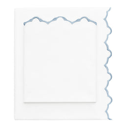 French Blue Scalloped Embroidered Flat Sheet