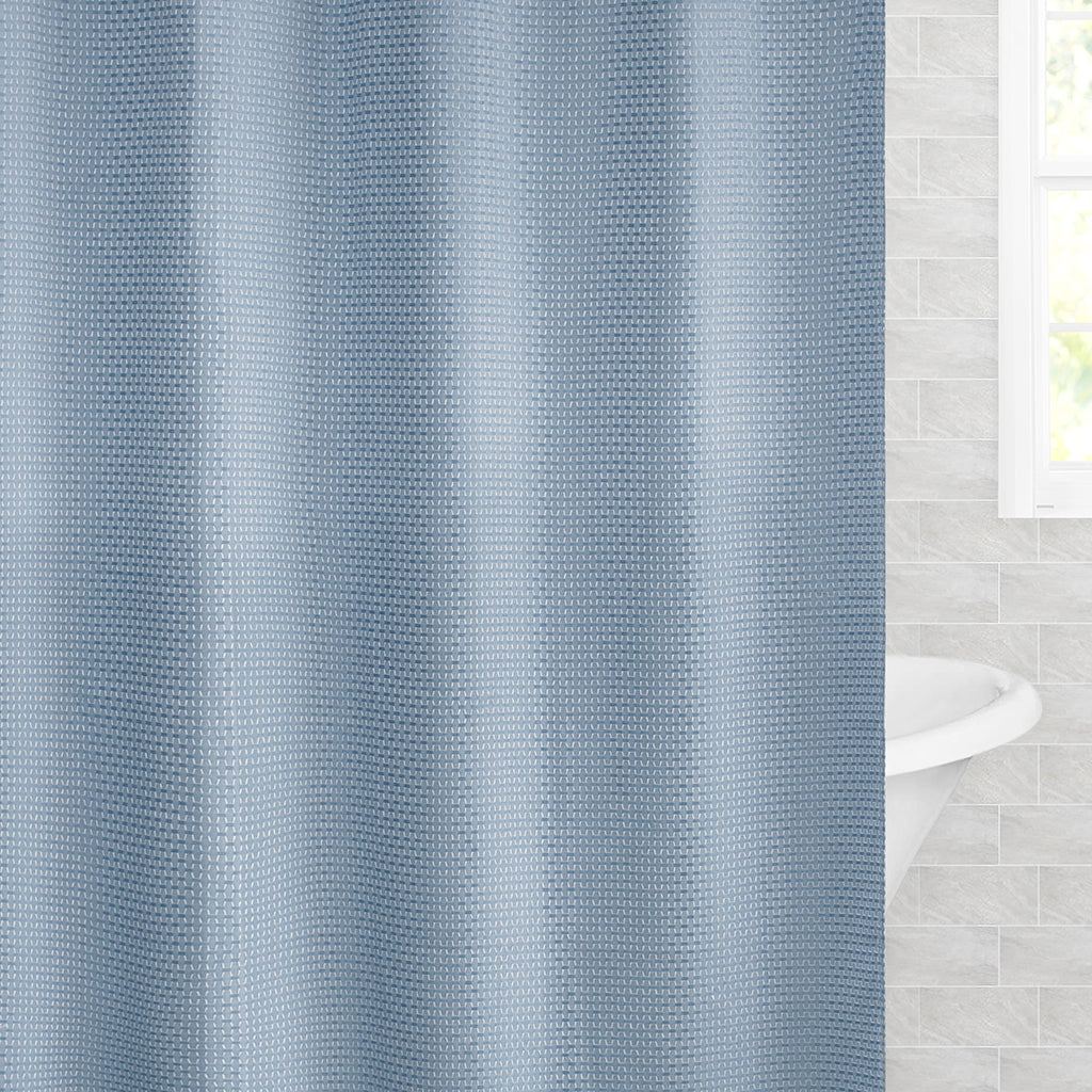 Bedroom inspiration and bedding decor | The Blue Stitched Hexagon Shower Curtain Duvet Cover | Crane and Canopy