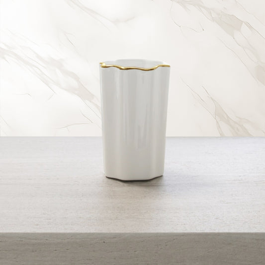 Gold Scalloped Porcelain Bath Accessories, Tumbler