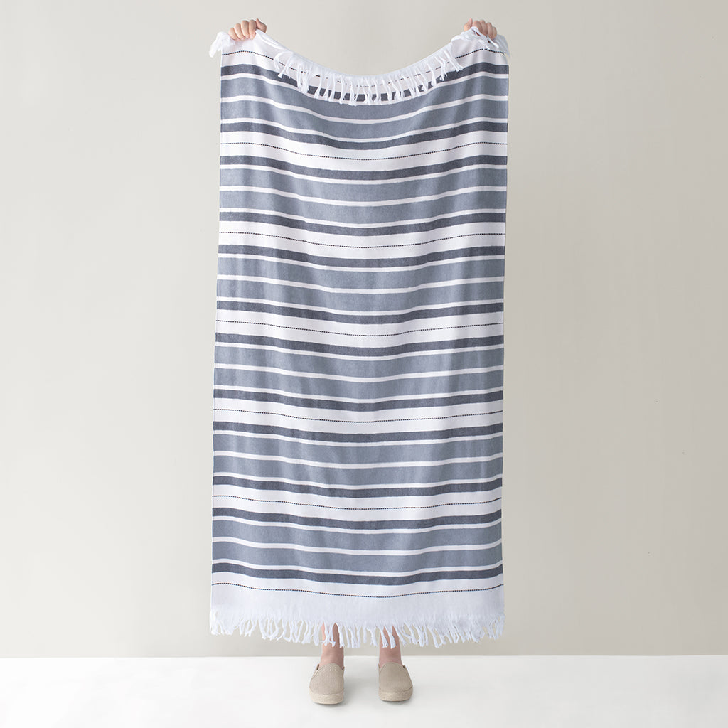 Bedroom inspiration and bedding decor | The Grey Coastal Stripe Fouta Beach Towel Duvet Cover | Crane and Canopy