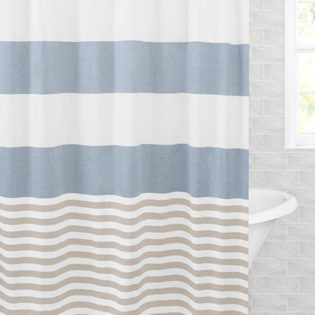Bedroom inspiration and bedding decor | The Sea Stripes Shower Curtain Duvet Cover | Crane and Canopy