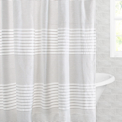 The White and Grey Banded Striped Shower Curtain