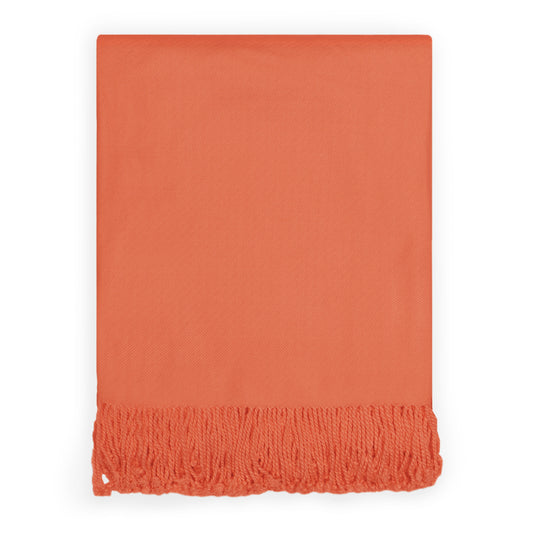 The Coral Orange Fringed Throw Blanket