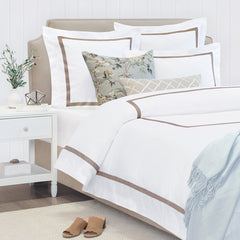 Bedroom inspiration and bedding decor | Bella Taupe Framed Percale Duvet Cover | Crane and Canopy