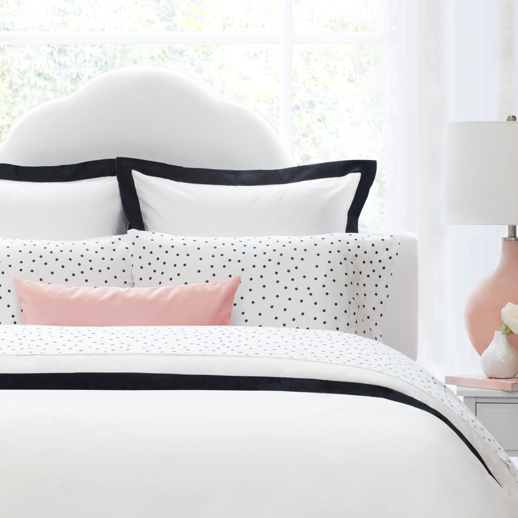 Bedroom inspiration and bedding decor | Black and White Polka Dots Fitted Sheets | Crane and Canopy