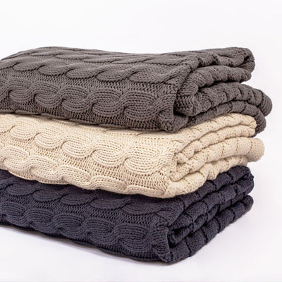 Navy Large Cable Knit Throw | Crane & Canopy