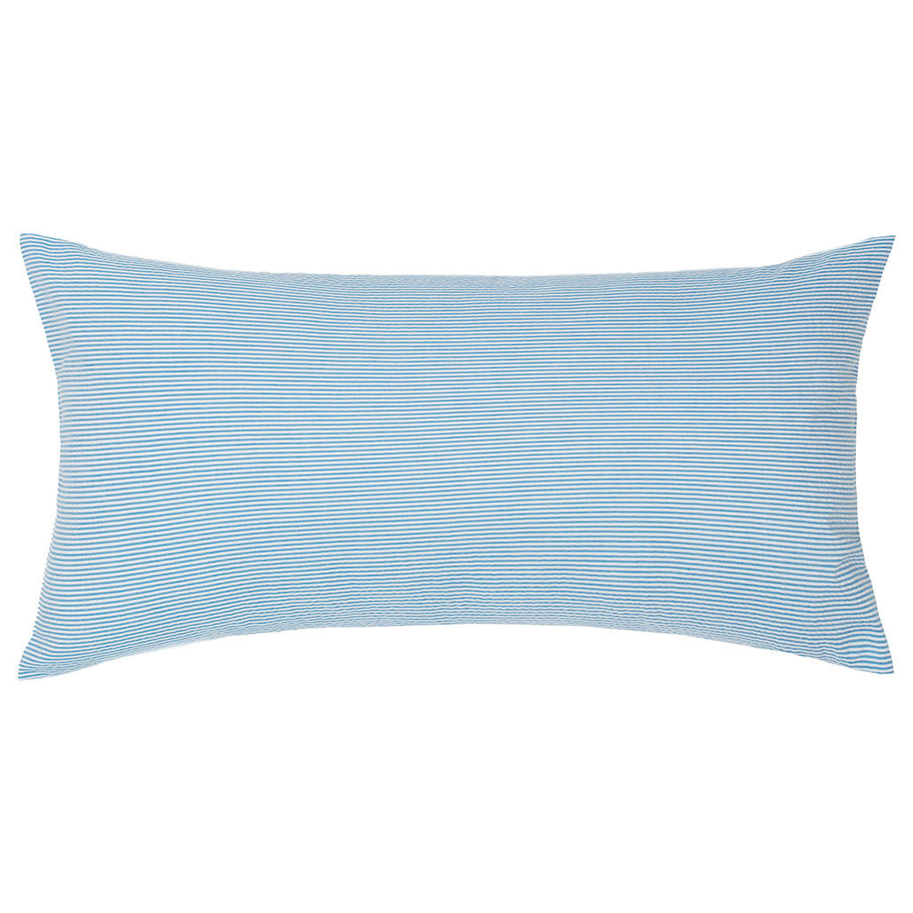 Bedroom inspiration and bedding decor | The Ocean Blue Seersucker Throw Pillows | Crane and Canopy