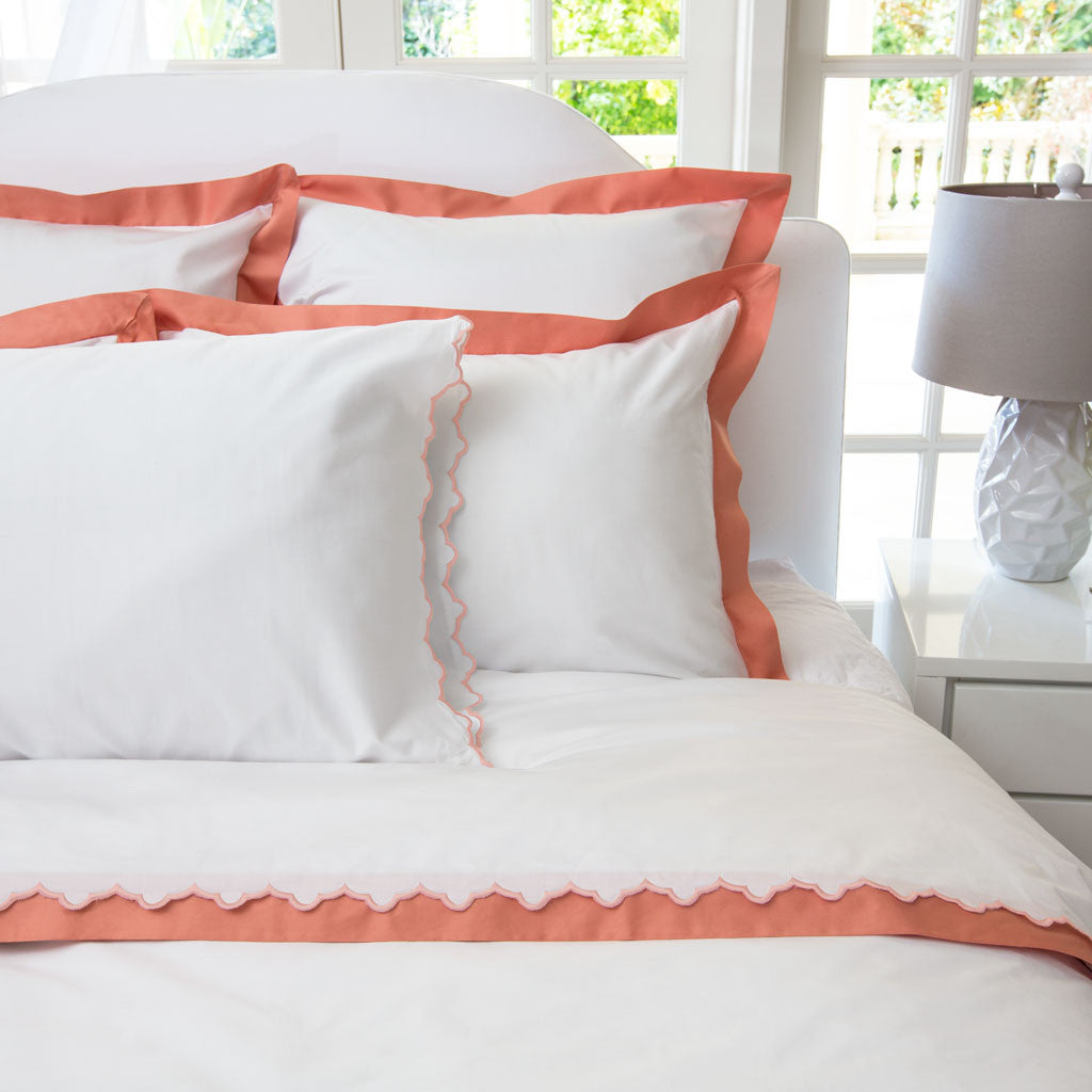 Bedroom inspiration and bedding decor | The Linden Apricot Border Duvet Cover | Crane and Canopy