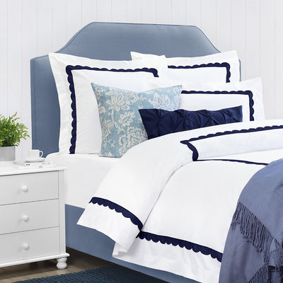 Camellia Navy Scalloped Percale Duvet Cover