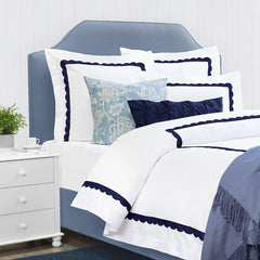 Bedroom inspiration and bedding decor | Camellia Navy Scalloped Percale Duvet Cover | Crane and Canopy