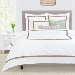 Camellia Taupe Scalloped Percale Euro Sham