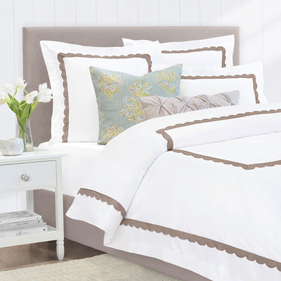 Camellia Taupe Scalloped Percale Duvet Cover