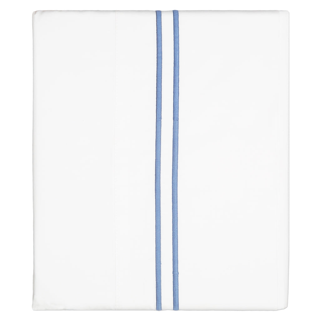 Bedroom inspiration and bedding decor | Capri Blue Lines Embroidered Flat Sheets | Crane and Canopy