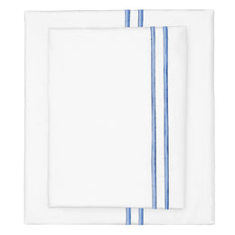 Coastal Blue Lines Embroidered Sheet Set (Fitted, Flat, & Pillow Cases)