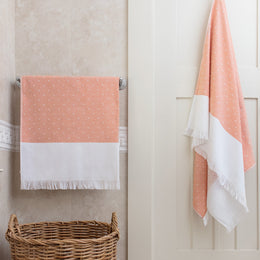 Coral Dot Fouta Towel Essentials Bundle (2 Wash + 2 Hand + 2 Bath Towels)