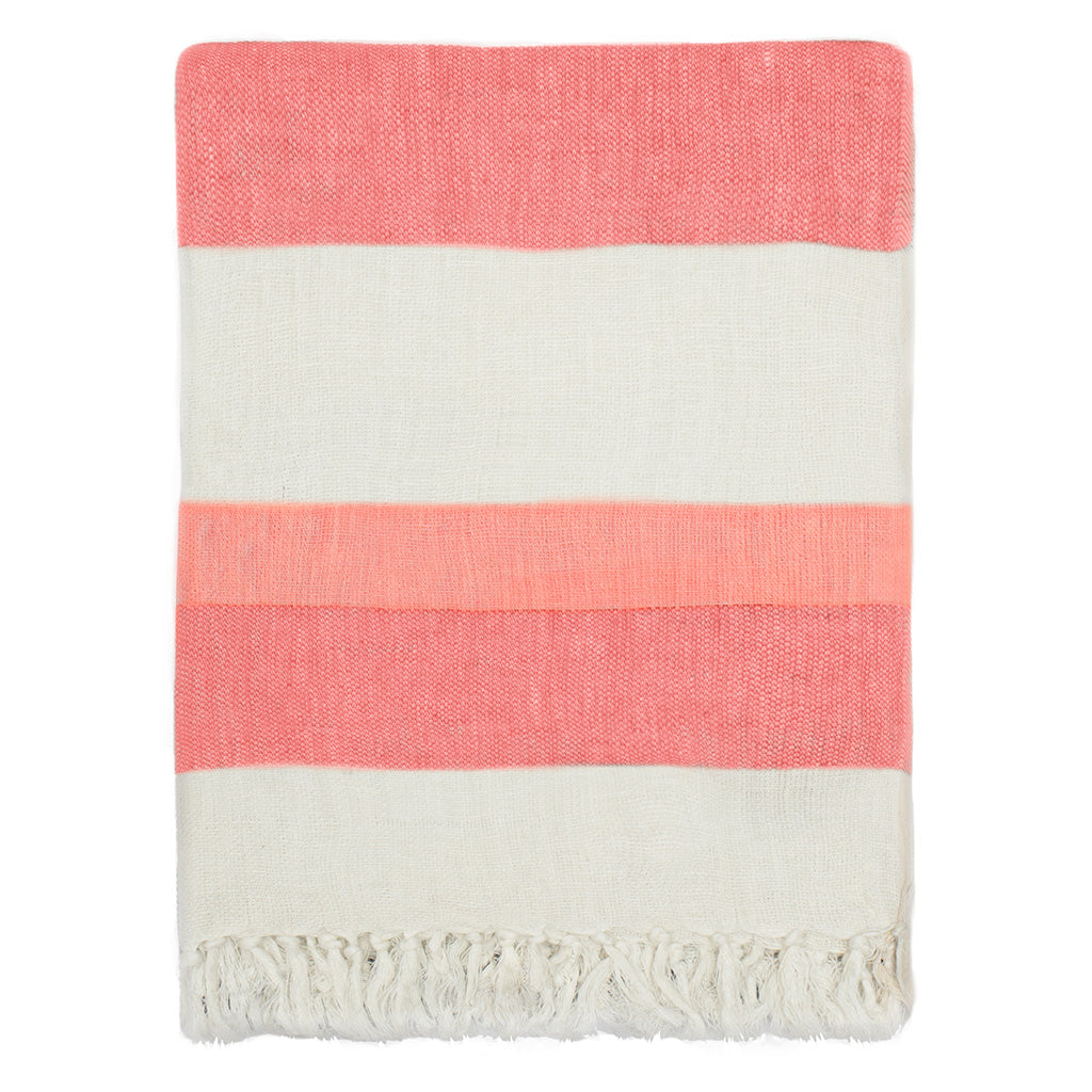 Coral Multi Stripe Linen Throw