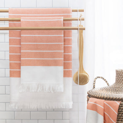 Coral Stripe Fouta Towel Essentials Bundle (2 Wash + 2 Hand + 2 Bath Towels)