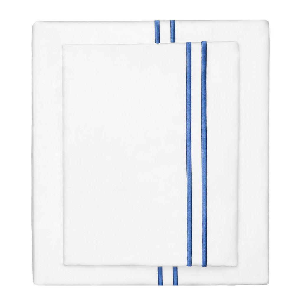 Bedroom inspiration and bedding decor | The Ocean Blue Lines Embroidered Sheet Sets | Crane and Canopy