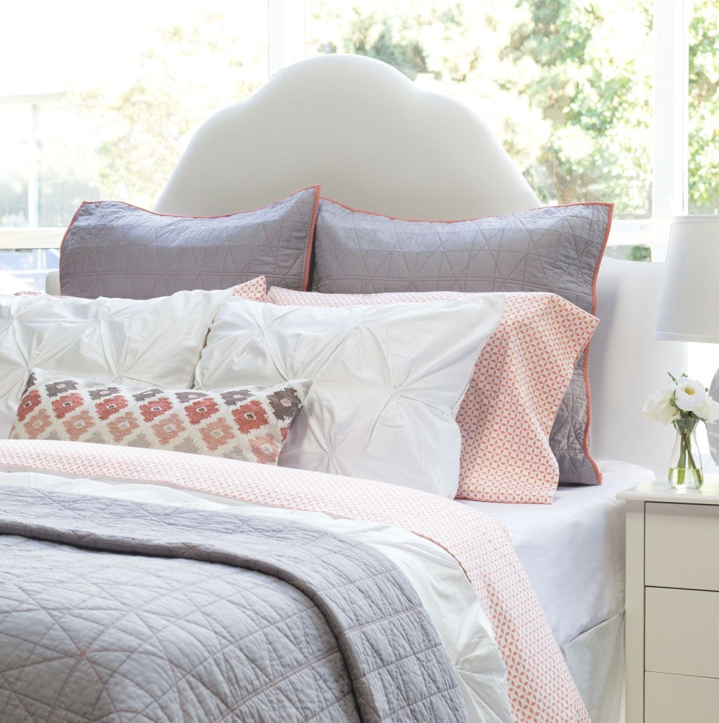 The Diamond Box-Stitch Light Grey Quilt & Sham