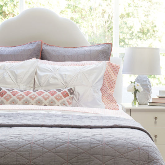 The Diamond Box-Stitch Light Grey Quilt & Sham
