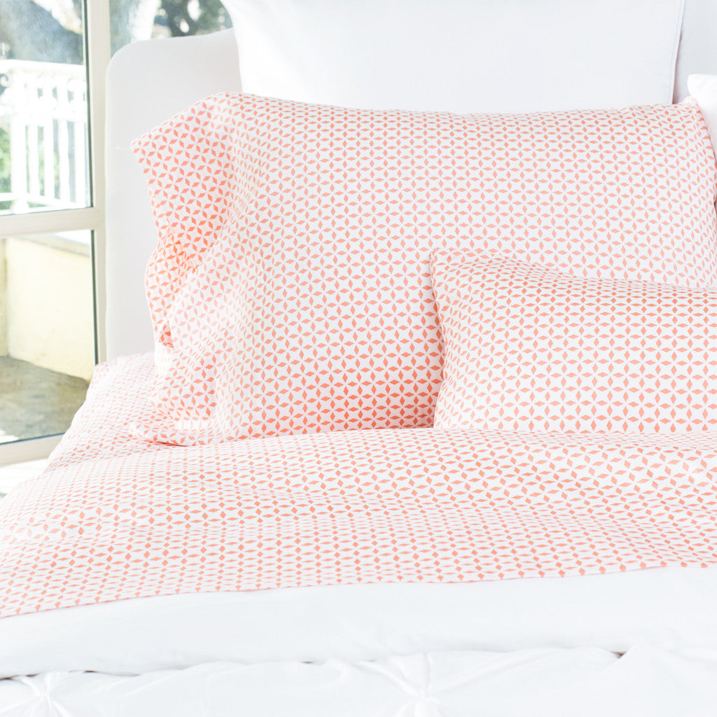 Bedroom inspiration and bedding decor | Coral Morning Glory Flat Sheets | Crane and Canopy