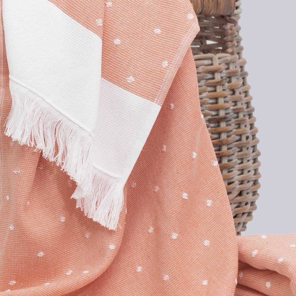 Coral Dot Fouta Towel Essentials Bundle (2 Wash + 2 Hand + 2 Bath Towels)