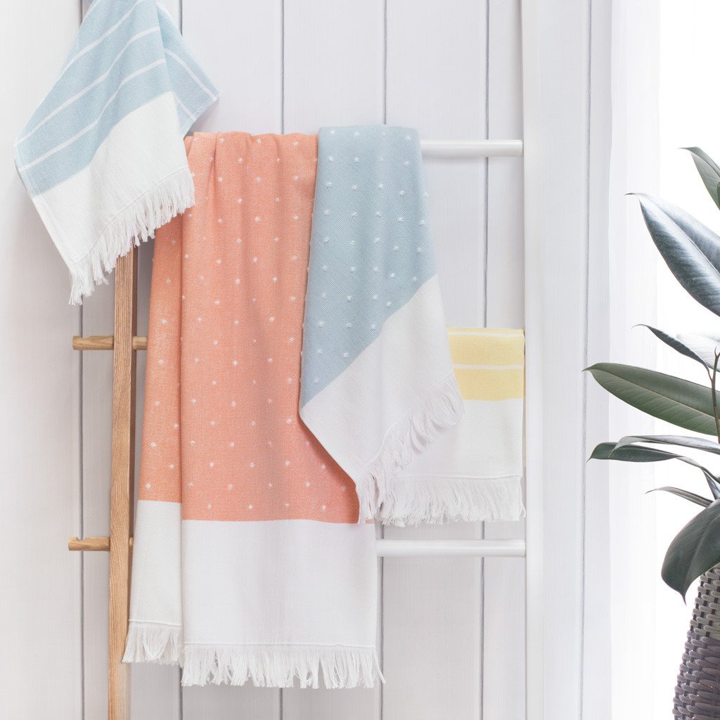 Coral Dot Fouta Towel Essentials Bundle (2 Wash + 2 Hand + 2 Bath Towels)