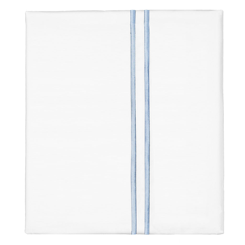 Bedroom inspiration and bedding decor | French Blue Lines Embroidered Flat Sheets | Crane and Canopy