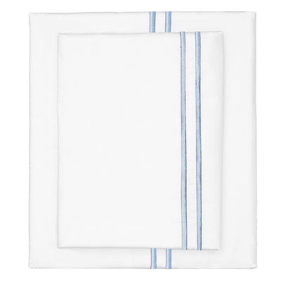 French Blue Lines Embroidered Sheet Set (Fitted, Flat, & Pillow Cases)
