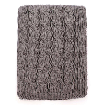 Grey Large Cable Knit Throw