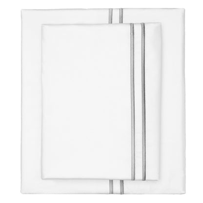 Grey Lines Embroidered Sheet Set (Fitted, Flat, & Pillow Cases)