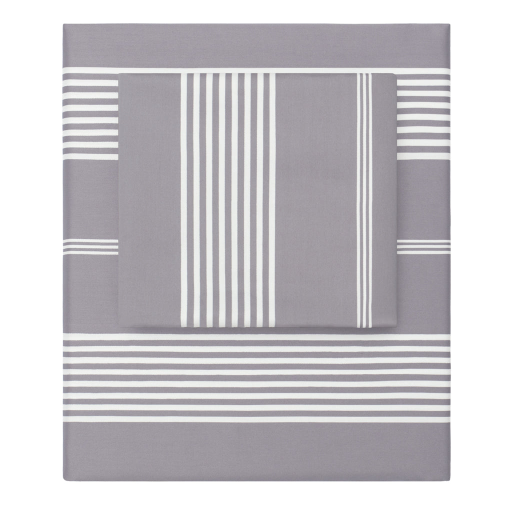 Bedroom inspiration and bedding decor | Grey Striped Seaport Fitted Sheets | Crane and Canopy