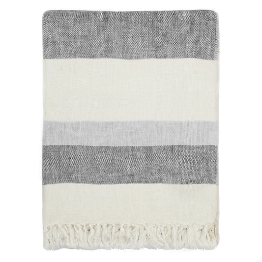Grey Multi Stripe Linen Throw